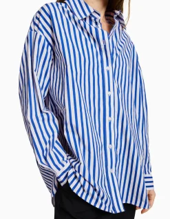 BERSHKA Camisa manga larga oversize popelín Verde Cheap