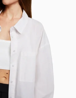 BERSHKA Camisa manga larga oversize popelín Verde Store