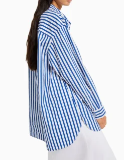 BERSHKA Camisa manga larga oversize popelín Verde New