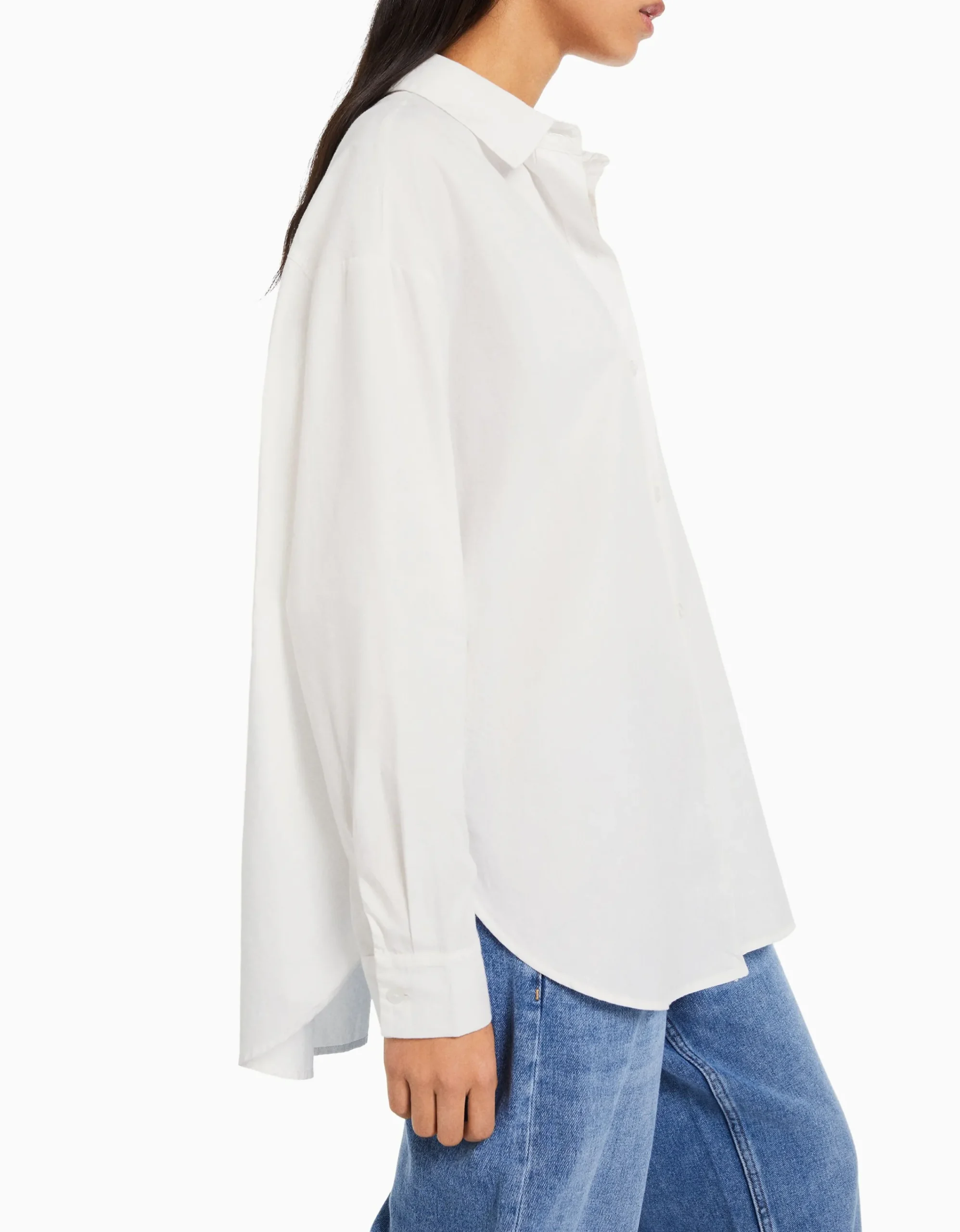 BERSHKA Camisa manga larga oversize popelín Beige Store