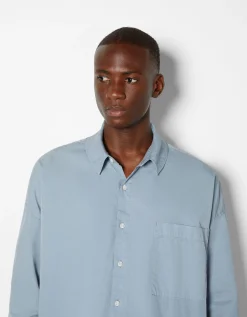 BERSHKA Camisa manga larga popelín Blanco Store