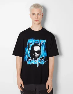 BERSHKA Camiseta boxy fit Pop Smoke Negro Store