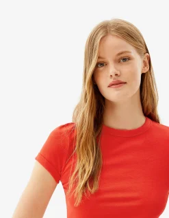 BERSHKA Camiseta manga corta ajustada Rojo Best