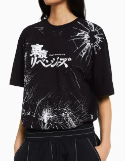 BERSHKA Camiseta manga corta boxy fit TOKYO REVENGERS Negro Online