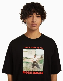 BERSHKA Camiseta manga corta boxy fit print The Notorious B.I.G. Negro Shop