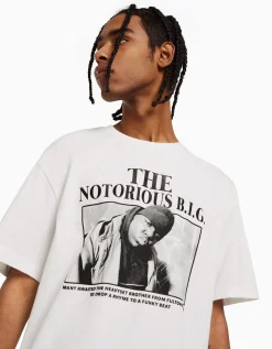 BERSHKA Camiseta manga corta boxy fit The Notorious B.I.G. Blanco Flash Sale