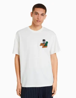 BERSHKA Camiseta manga corta boxy fit Blanco roto Best Sale