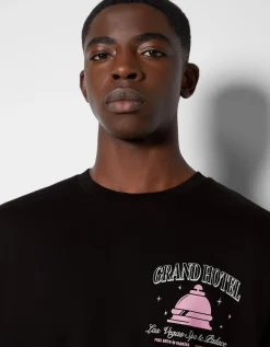 BERSHKA Camiseta manga corta boxy fit print Blanco Shop