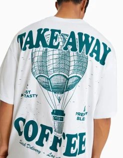 BERSHKA Camiseta manga corta boxy fit print Blanco Store
