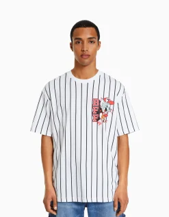 BERSHKA Camiseta manga corta boxy fit print TomJerry Negro Sale