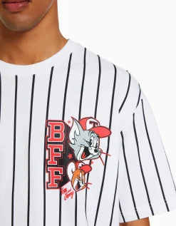 BERSHKA Camiseta manga corta boxy fit print TomJerry Negro Sale
