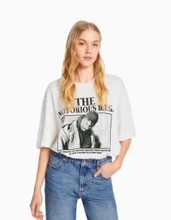 BERSHKA Camiseta manga corta boxy fit The Notorious B.I.G. Blanco Store