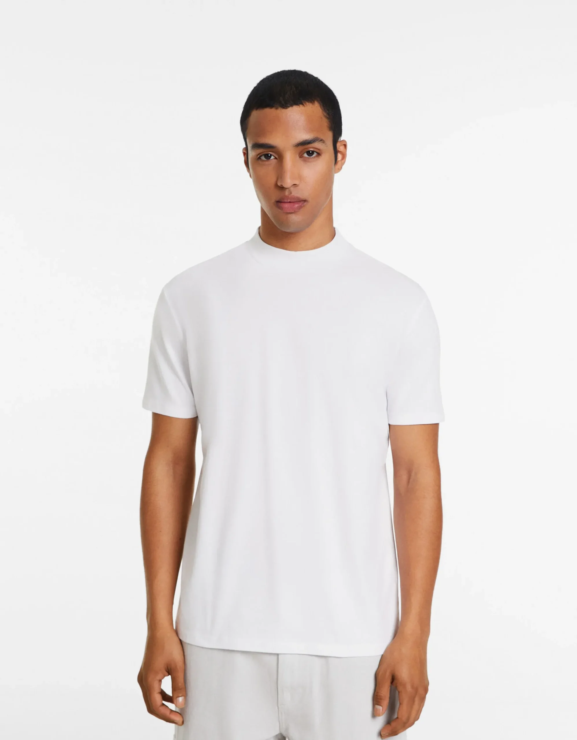 BERSHKA Camiseta manga corta cuello perkins Blanco Sale