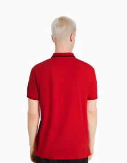 BERSHKA Camiseta manga corta cuello polo bandas Blanco Flash Sale
