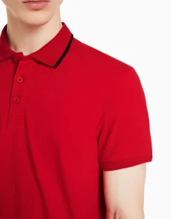 BERSHKA Camiseta manga corta cuello polo bandas Blanco Flash Sale