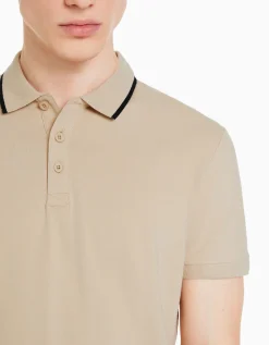 BERSHKA Camiseta manga corta cuello polo bandas Blanco Flash Sale