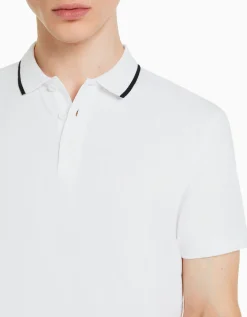BERSHKA Camiseta manga corta cuello polo bandas Blanco Flash Sale