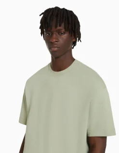 BERSHKA Camiseta manga corta interlock Kaki Clearance