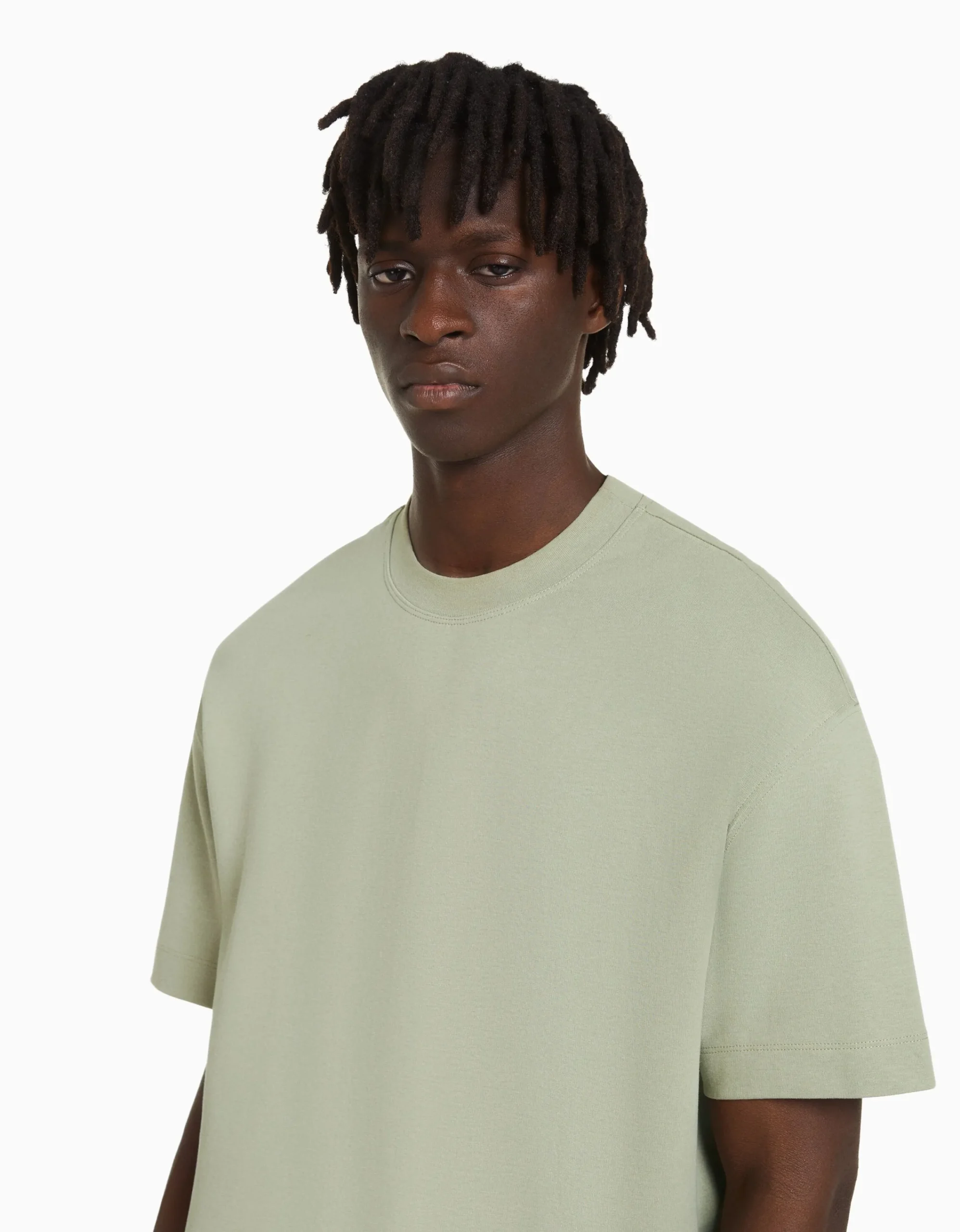 BERSHKA Camiseta manga corta interlock Kaki Clearance