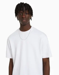 BERSHKA Camiseta manga corta interlock Blanco Fashion