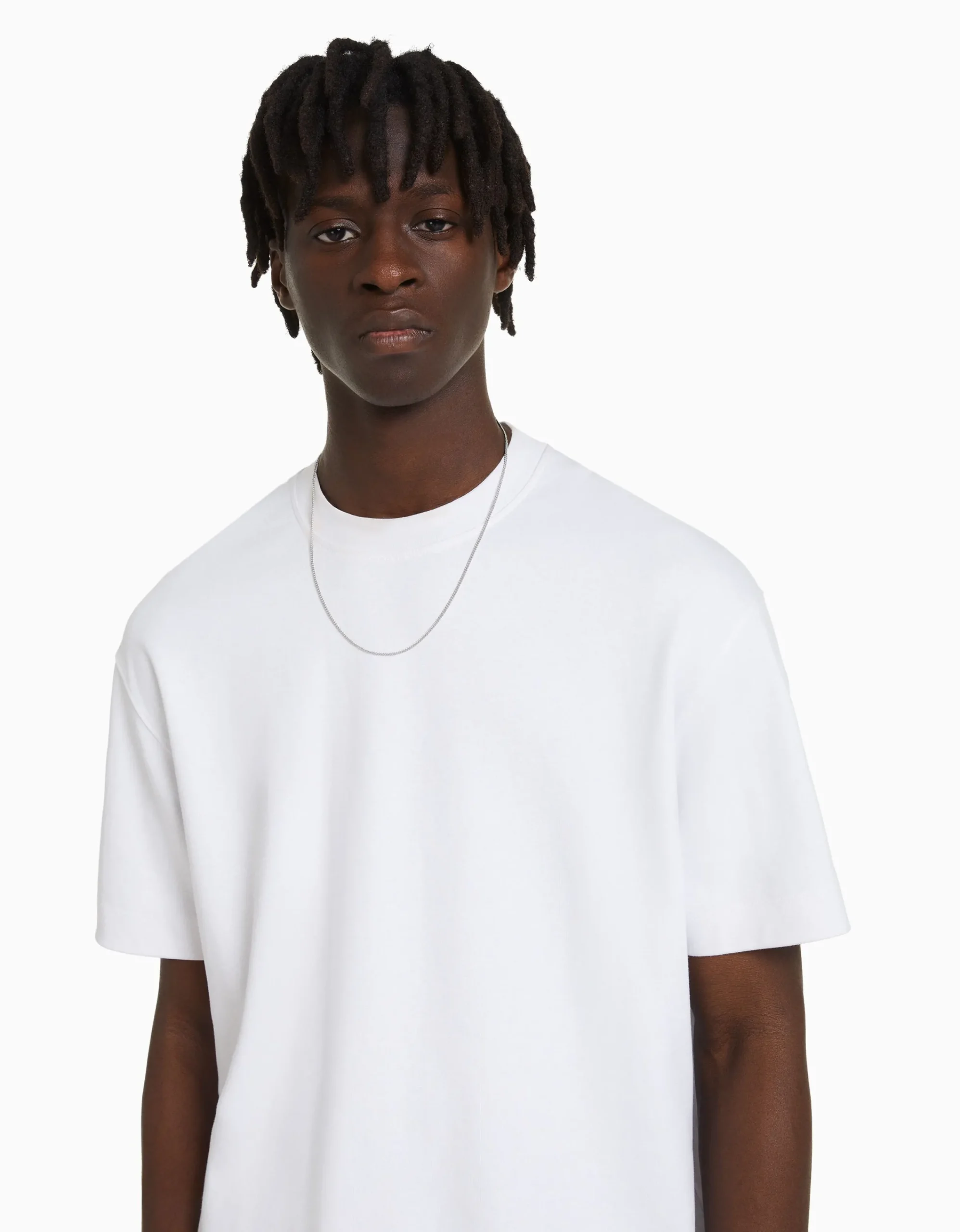 BERSHKA Camiseta manga corta interlock Blanco Fashion