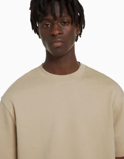 BERSHKA Camiseta manga corta interlock Camel Fashion