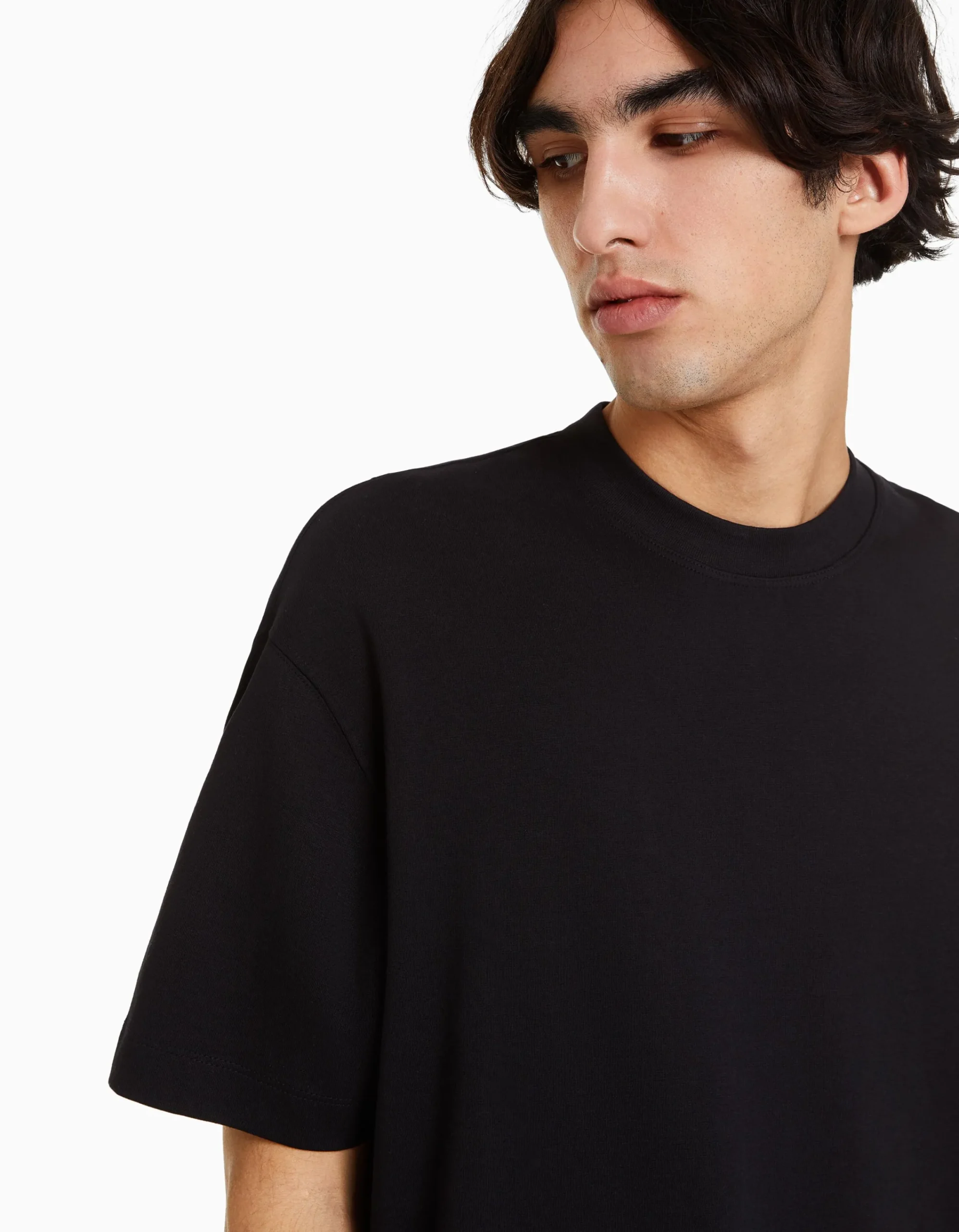 BERSHKA Camiseta manga corta interlock Negro Cheap