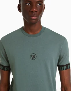 BERSHKA Camiseta manga corta muscle fit bandas Turquesa Cheap