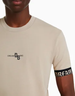 BERSHKA Camiseta manga corta muscle fit bandas Turquesa Hot