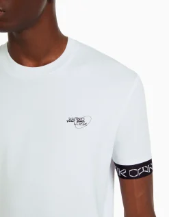 BERSHKA Camiseta manga corta muscle fit bandas Turquesa Outlet