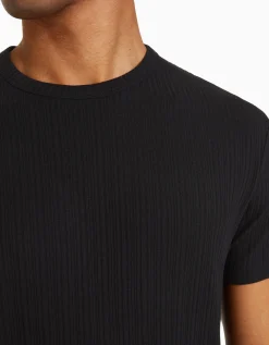 BERSHKA Camiseta manga corta muscle fit canalé Blanco roto Online