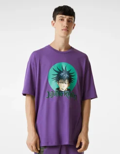 BERSHKA Camiseta manga corta oversize boxy fit print Jujutsu Morado Shop