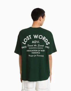 BERSHKA Camiseta manga corta oversize waffle print Verde Best