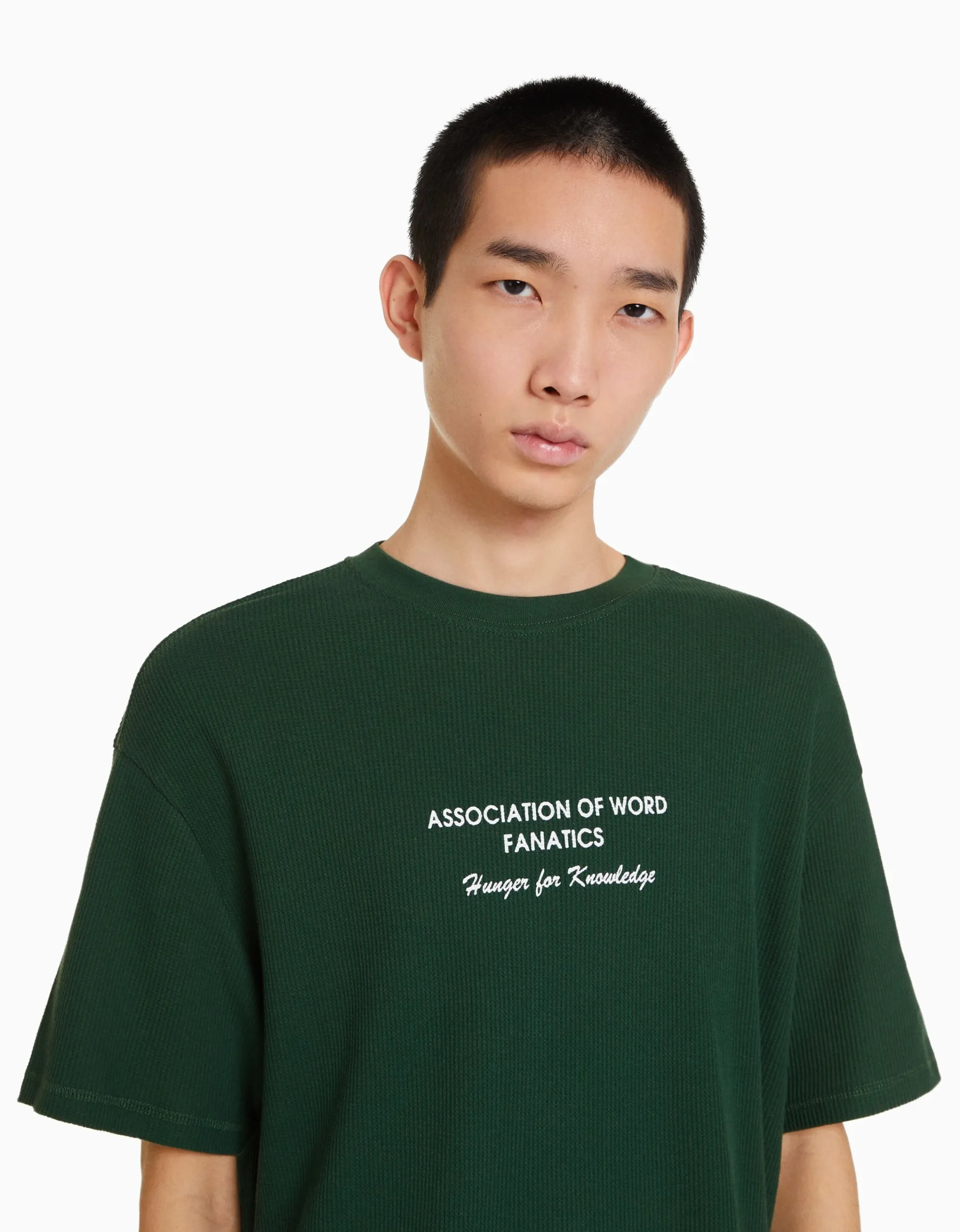 BERSHKA Camiseta manga corta oversize waffle print Verde Best