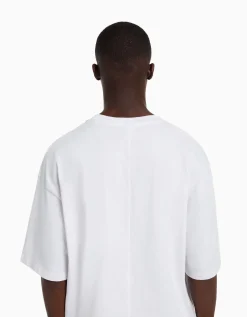 BERSHKA Camiseta manga corta oversize Blanco Discount
