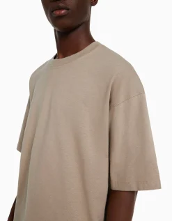 BERSHKA Camiseta manga corta oversize Gris Sale