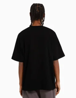 BERSHKA Camiseta manga corta oversize print Blanco Outlet