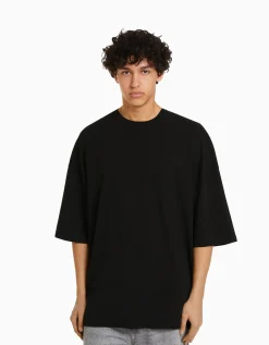 BERSHKA Camiseta manga corta oversize Negro Cheap