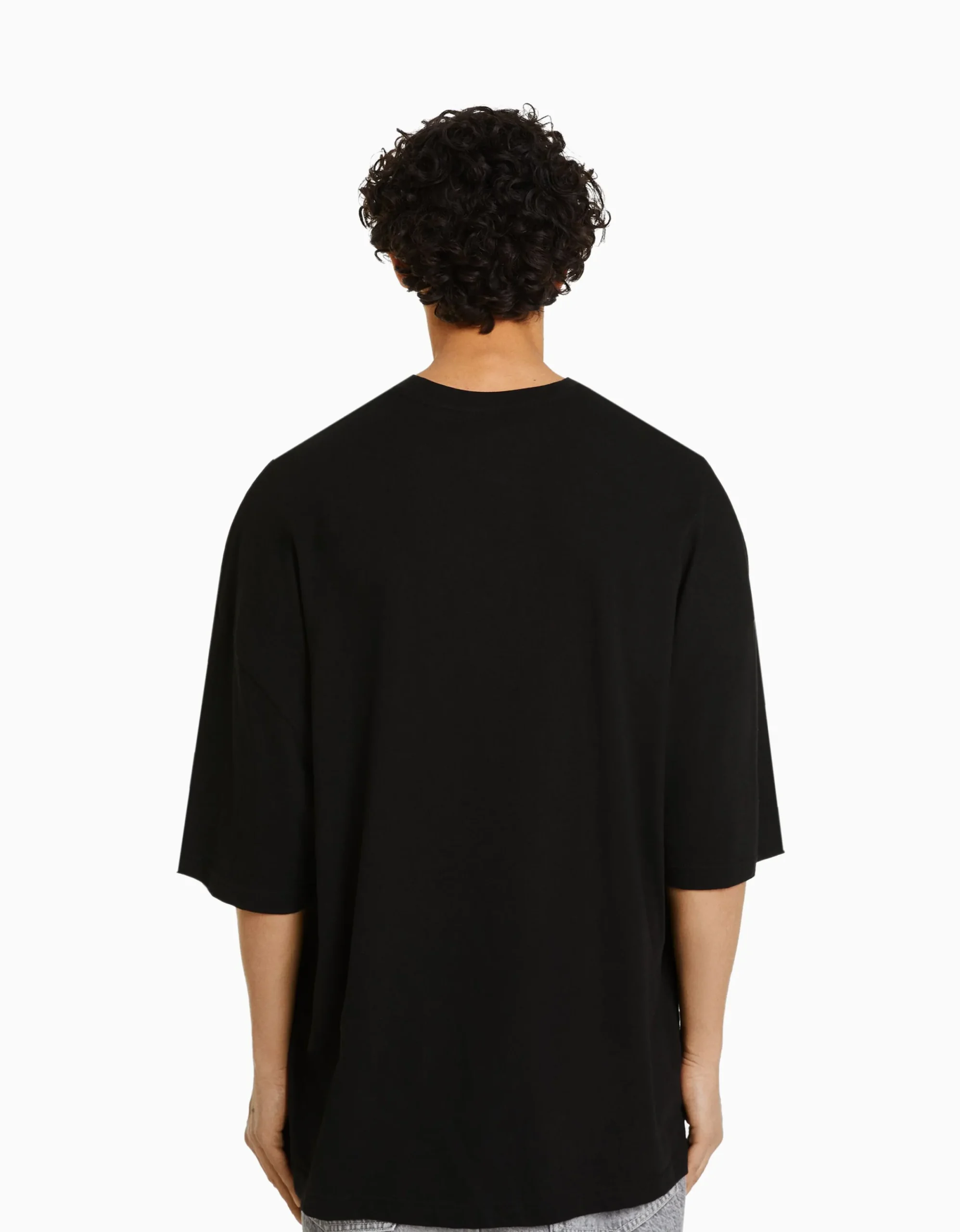 BERSHKA Camiseta manga corta oversize Negro Cheap