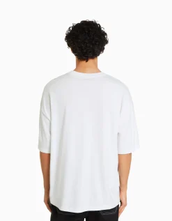 BERSHKA Camiseta manga corta oversize Blanco Sale