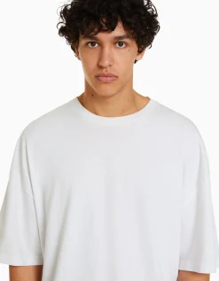 BERSHKA Camiseta manga corta oversize Blanco Sale