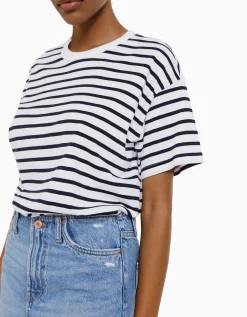 BERSHKA Camiseta manga corta oversize Marino Best