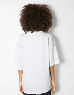 BERSHKA Camiseta manga corta oversize Blanco Discount