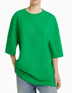 BERSHKA Camiseta manga corta oversize Verde Store