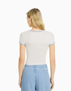 BERSHKA Camiseta manga corta print Amarillo Shop