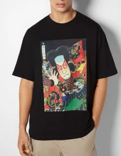 BERSHKA Camiseta manga corta print Art Series Blanco Cheap