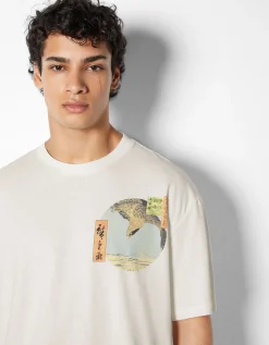 BERSHKA Camiseta manga corta print Art Series Blanco Cheap