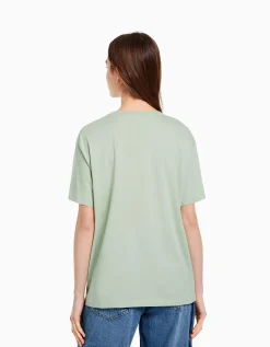 BERSHKA Camiseta manga corta print Gris Fashion