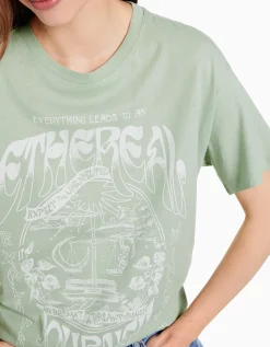 BERSHKA Camiseta manga corta print Gris Fashion