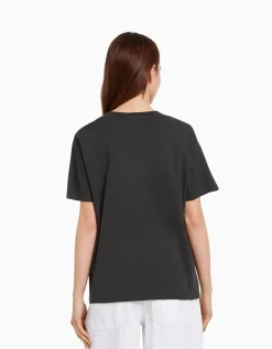 BERSHKA Camiseta manga corta print Gris Shop